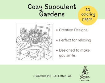 Succulent Gardens Coloring Book, Adult Coloring PDF (Digital Download)