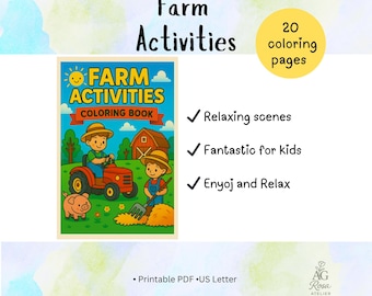 Farm Activities Coloring Book for Kids, 20 Pages (PDF Pattern)