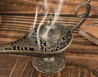 Vintage Aladdin Lamp Incense Burner, Brass Incense Burner, Decorative Aromatherapy Holder, Retro Lamp, Oriental Home Decoration