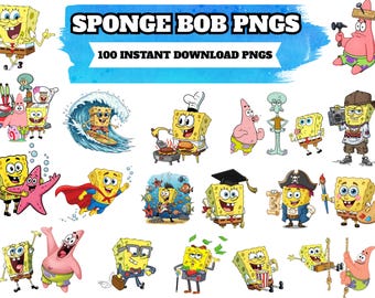 Paquete PNG de Bob Esponja: Imágenes prediseñadas de dibujos animados divertidos (descarga digital)