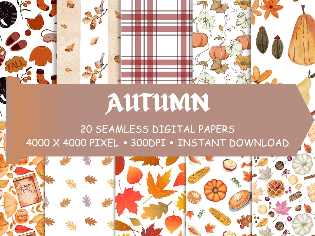 20 Autumn Printable Paper Bundle, Seamless Fall Leaves Backgrounds ...