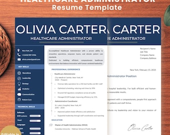 Plantilla de currículum para administrador de servicios de salud | CV de gerente de hospital | Currículum administrativo médico | Compatible con ATS | Editable en Canva