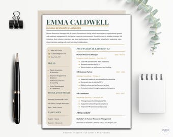 HR Manager Resume Template | Modern Professional Resume | Editable in Canva | ATS Friendly | Human Resources Resume | Cover Letter Included