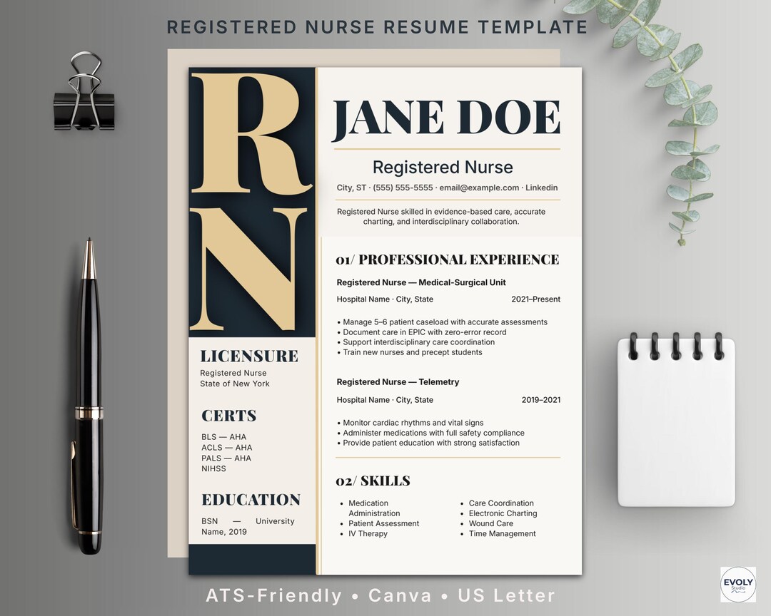 Registered Nurse Resume Template ATS | RN Resume & Cover Letter | Canva ...