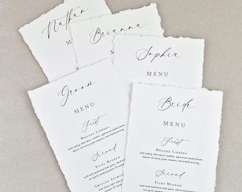 Hochzeitsmenükarten mit Deckled Edge, gedruckte Menükarten, Hand zerrissenes Hochzeitsmenü, klassisches Hochzeitspapeterie, Hochzeitsmenü