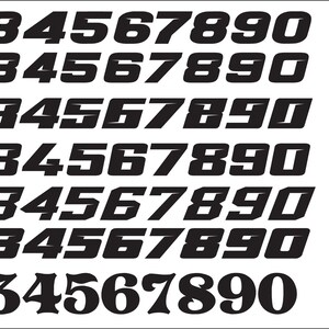 May include: Black number fonts 1 through 7, each displaying the digits 1 through 0. The fonts vary in style, with some being bold and others italicized. Each font is labeled with the text "FONT" and a number.