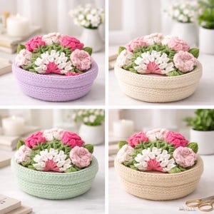 Bloomy Flower Pot Coaster Crochet Pattern Bundle | 3D Popcorn Flowers (Digital Download)