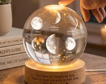 Bola de cristal con fases lunares personalizada, regalo personalizado para el Día de la Madre, luz de noche con nombres de niños, "La Luna cuando te convertiste en mi mamá", regalo para mamá
