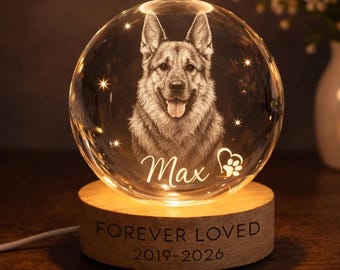 Cristal conmemorativo personalizado con foto de perro pastor alemán, recuerdo personalizado para recordar la pérdida de una mascota, retrato grabado con láser 3D, regalo de condolencia