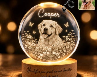 Globo de cristal personalizado con foto para mascotas, regalo de condolencia por la pérdida de un perro, lámpara de noche personalizada con foto de gato, lámpara de recuerdo.