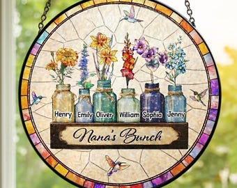 Atrapasueños personalizado con flores de nacimiento para mamás, adorno para ventana con tarro de cristal, regalo de imitación de vidriera para el Día de la Madre de parte de los niños.