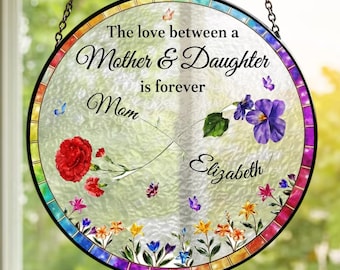 Atrapasueños infinito madre e hija, adorno personalizado para ventana con forma de flor de nacimiento, regalo del Día de la Madre de imitación de vidriera de parte de su hija.