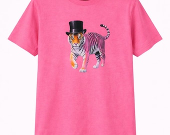 Tiger in Top Hat Shirt, Fancy Tiger Graphic Tee, Funny Animal Shirt, Vintage Aesthetic Tiger Tee, Unique Animal Gift