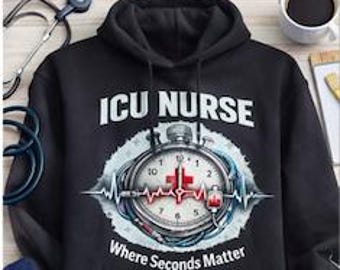 ICU Nurse Hoodie, Where Seconds Matter Sweatshirt, Nurse Gift, Critical Care Nurse Hoodie, RN Gift, Medical Hoodie