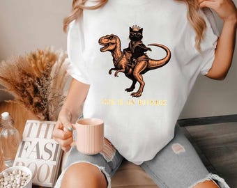 Funny Cat T-Shirt Mongo Riding Dinosaur -Sarcastic Humor Tee