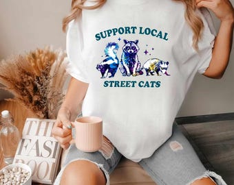 Support Your Local Street Cats Shirt, Retro Unisex Adult TShirt, Vintage Raccoon TShirt, Nostalgia Tee, Funny Raccoon Shirts
