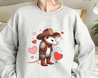 Funny Opossum Shirt, Cowboy Opossum, Western Graphic Tee, Funny Cute Possum Shirt, Men, Women, Unisex Bella Canvas 3001 T-Shirt