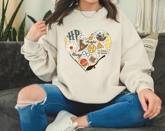 Cute Halloween Magical Wizard Heart Sweatshirt. HP Fan Gift, HP Lover Gift, Universal Studios Family Trip Sweatshirt, Matching Wizard Shirts