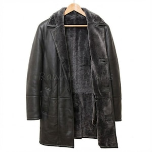 Zwarte schapenvachtjas heren: winterjas van echte schapenvacht