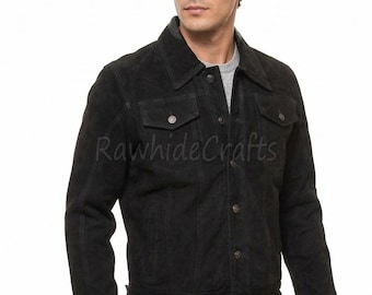 Men's Black Suede Trucker Jacket | Vintage Western Style
