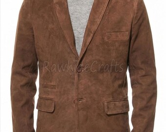 Men's Brown Cow Suede Blazer | Vintage Leather Jacket