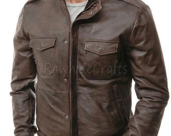 Men’s Brown Shearling Collar Leather Jacket | Genuine Lambskin Puffer Coat | Warm Winter Outerwear