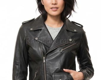 Lambskin Leather Biker Jacket – Women’s Moto Jacket with Multi-Zip Detail