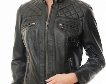 Women's Black Quilted Leather Biker Jacket