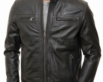 Handmade Black Cowhide Leather Bomber Jacket: Slim Fit Flight Jacket