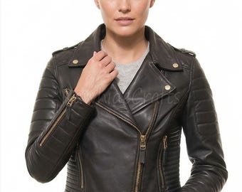 Handmade Sheepskin Leather Biker Jacket: Quilted Slim Fit Moto