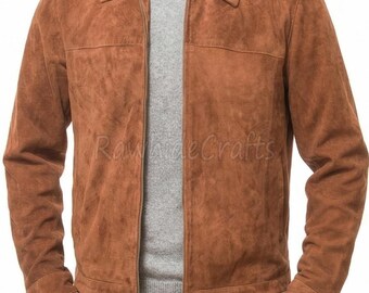 Men's Tan Suede Leather Jacket | Western Zip-Up Coat