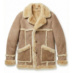 Handmade Men’s Aviator Suede Coat – Genuine Leather Winter Jacket with Faux Shearling