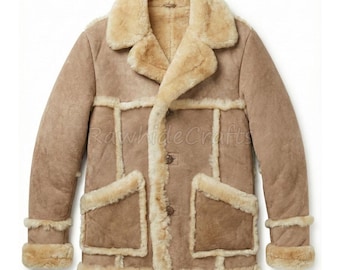 Handmade Men’s Aviator Suede Coat – Genuine Leather Winter Jacket with Faux Shearling