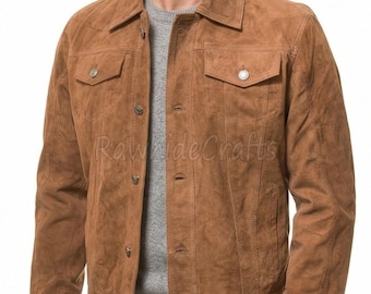Herren Tabak Wildleder Trucker Jacke | Echtleder Westernmantel