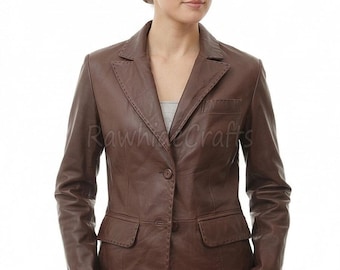 Oxblood Lambskin Leather Blazer – Women's One-Button Burgundy Jacket