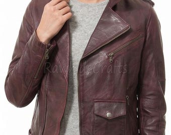 Oxblood Lambskin Leather Biker Jacket – Women's Burgundy Moto Coat