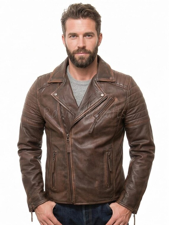 Handmade Brown Cowhide Leather Car Coat - Vintage Style Jacket - Etsy