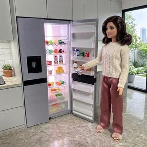 Miniatuurkoelkast op schaal 1:6 – 3D-geprint – Barbie-meubels, poppenhuis- en diorama-accessoires