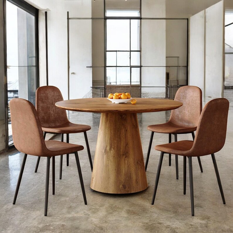 45 Inch Round Dining Table Set With 4 Suede Fabric Chairs, Wood ...