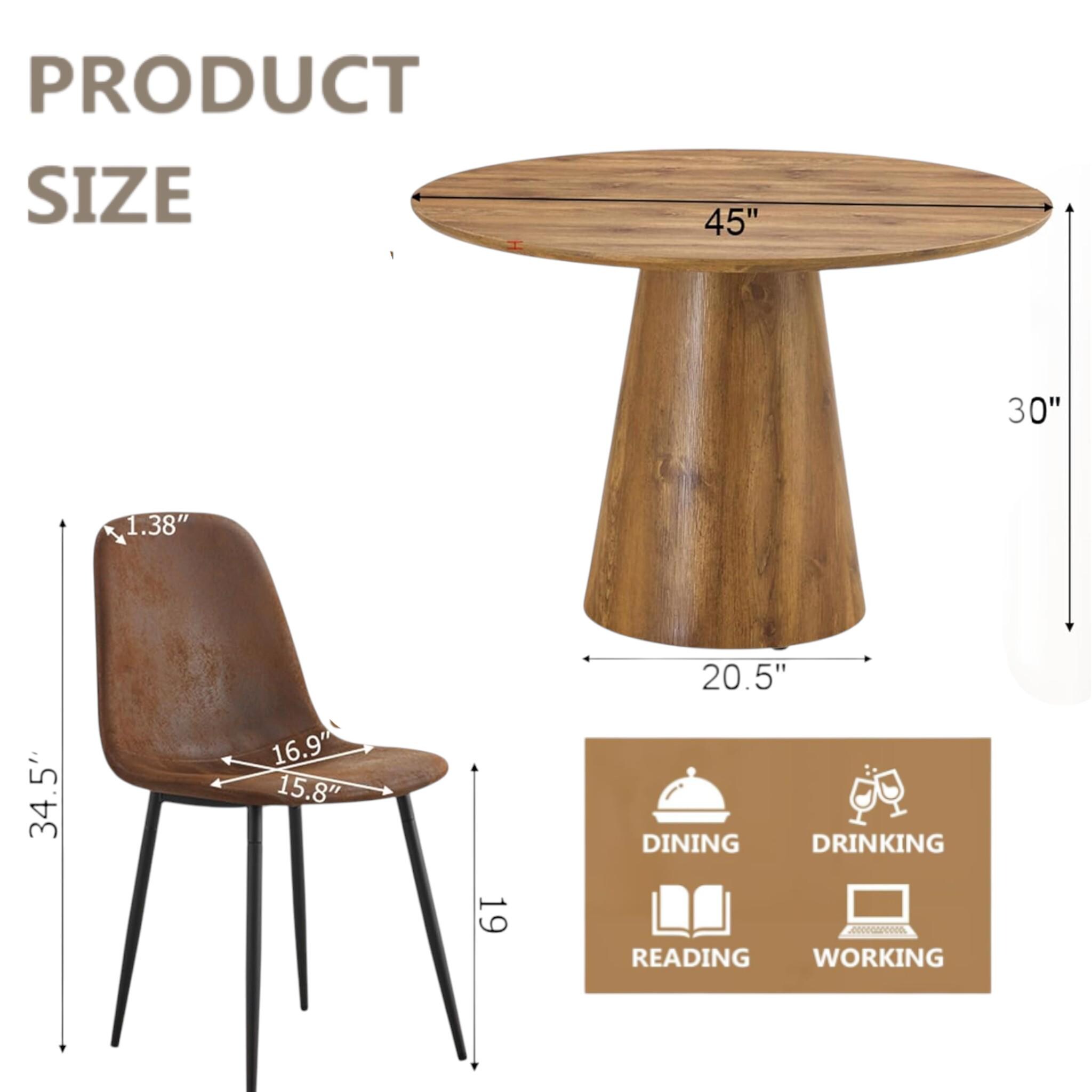 45 Inch Round Dining Table Set With 4 Suede Fabric Chairs, Wood ...