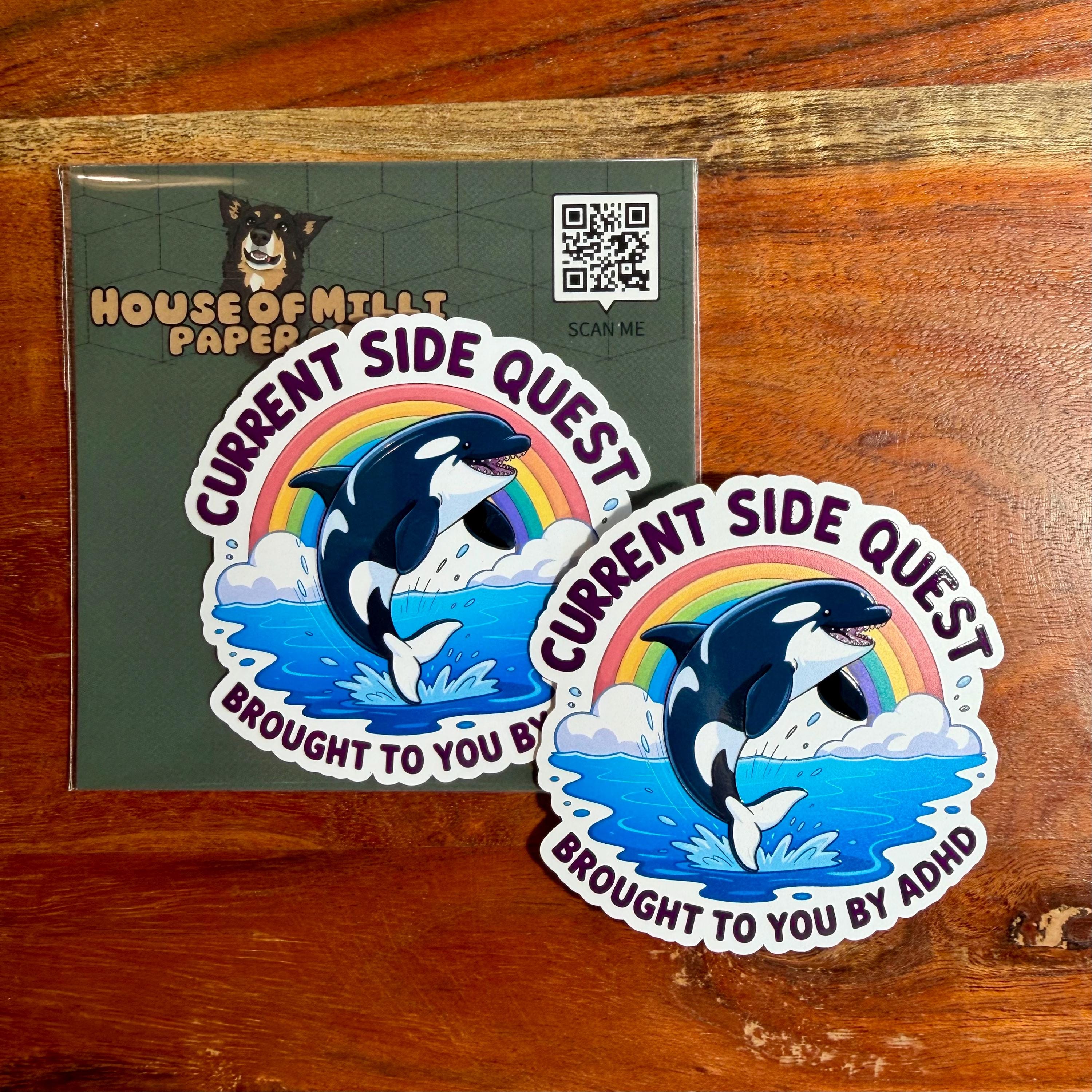 Funny ADHD Orca Sticker: Side Quest, Waterproof Vinyl Decal - Etsy
