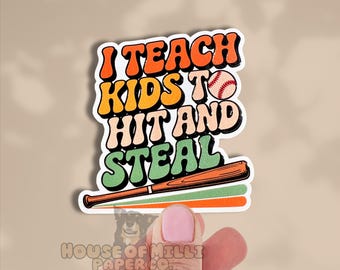 Hit and Steal Baseball Sticker- Raised Softball Coach or Player Gift for Parent / Team - Waterproof Decal with Spot Gloss Tumbler Bottle