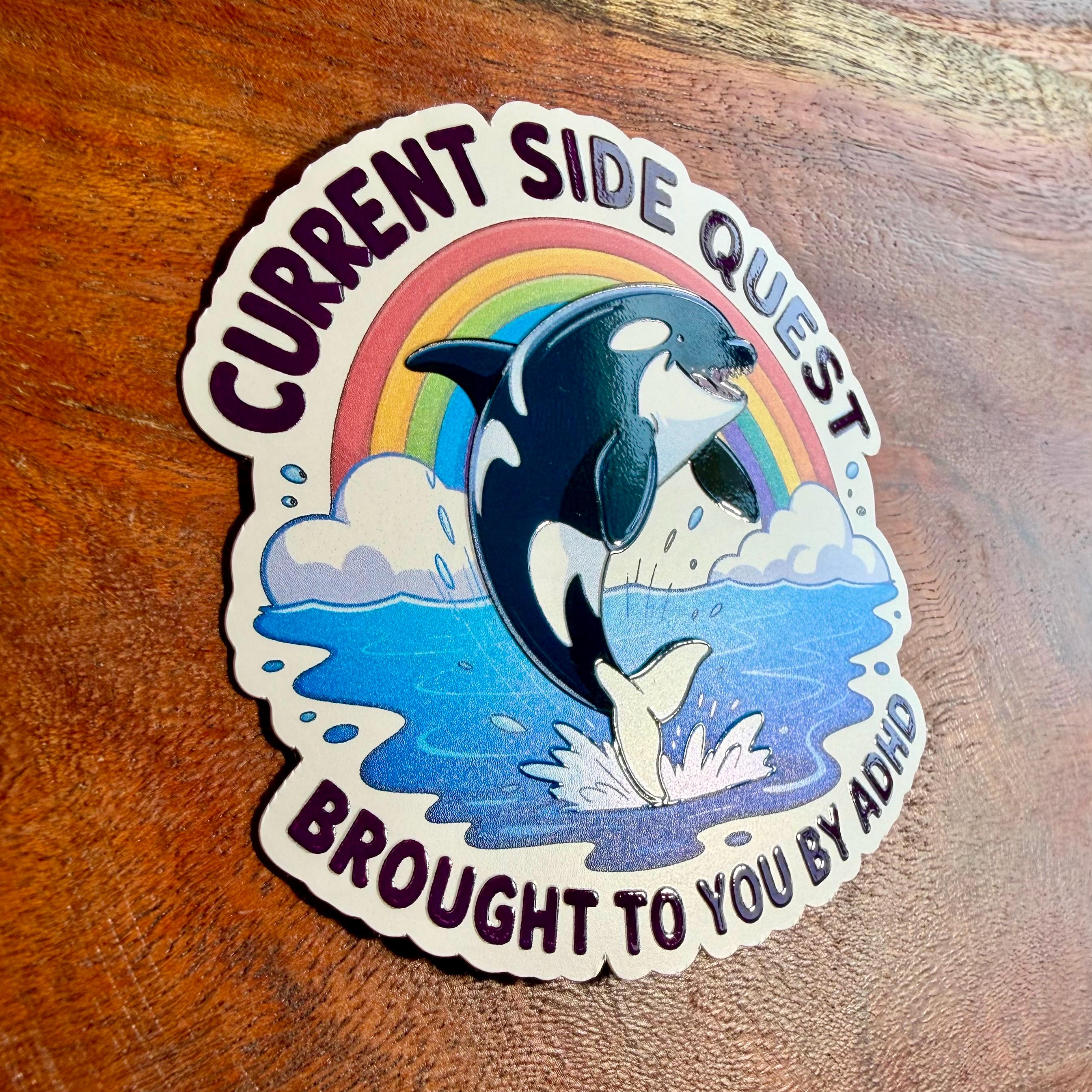 Funny ADHD Orca Sticker: Side Quest, Waterproof Vinyl Decal - Etsy
