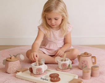Custom Engraved Wooden Tea Party Set, Montessori Toy