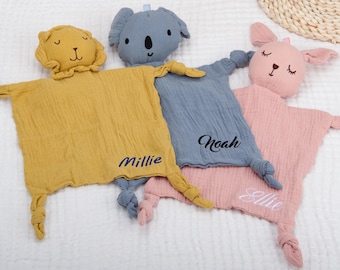 Personalized Organic Cotton Baby Lovey, Animal Security Blanket