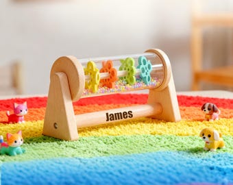 Personalized Wooden Rain Stick, Custom Engraved Name Rattle, Montessori Sensory Toy for Babies, Baby Shower Gift, Easter Gift