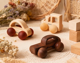 Personalized Wooden Toy Car – Montessori Kids Vehicle, Nursery Decor