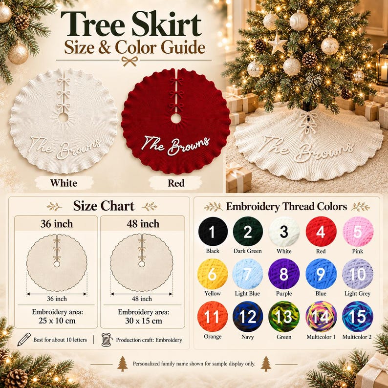 Text Tree Chart Personalized Embroidered Christmas Tree Skirt, Custom Knitted Family ...
