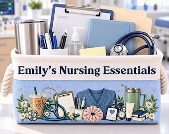 Personalized Nursing Essentials Storage Basket, Custom Nurse Graduation Gift, RN Organizer Bin