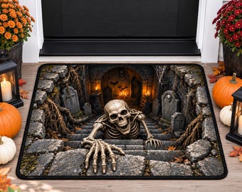 Vintage Skeleton Doormat, 3D Illusion Rug, Spooky Halloween Mat